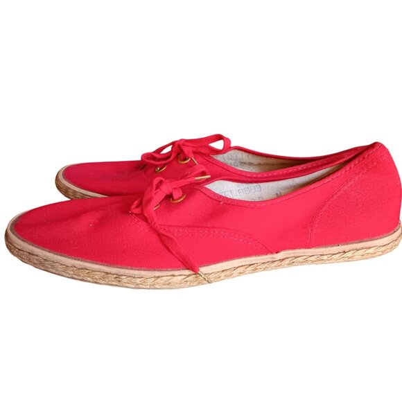 10 10N Vintage Women's Shoes 80's Red Canvas Espadrilles Sneakers Montgomery - Picture 4 of 10